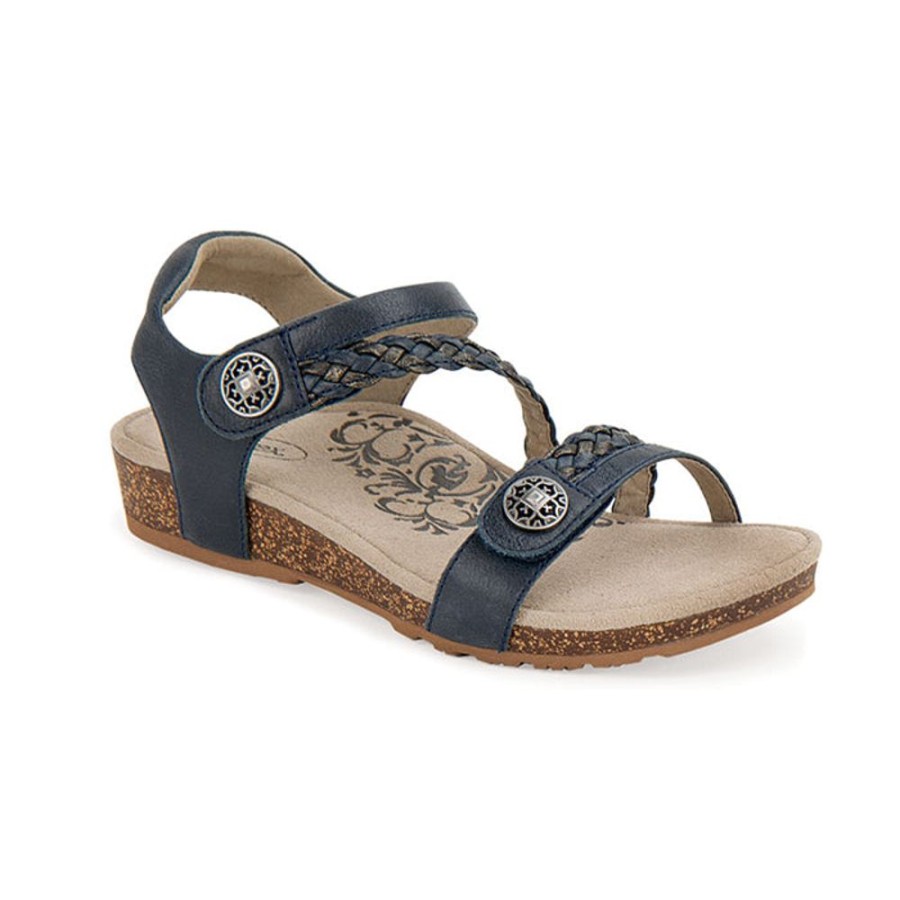 Womens Shoes Aetrex | Womens Aetrex Jillian Braided Quarter Strap Sandal Navy