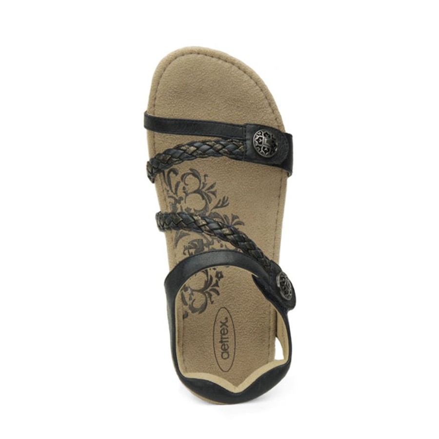 Womens Shoes Aetrex | Womens Aetrex Jillian Braided Quarter Strap Sandal Navy