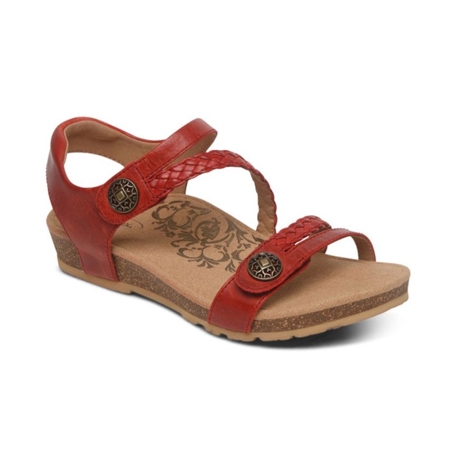 Womens Shoes Aetrex | Women'S Aetrex Jillian Braided Quarter Sandal In Red