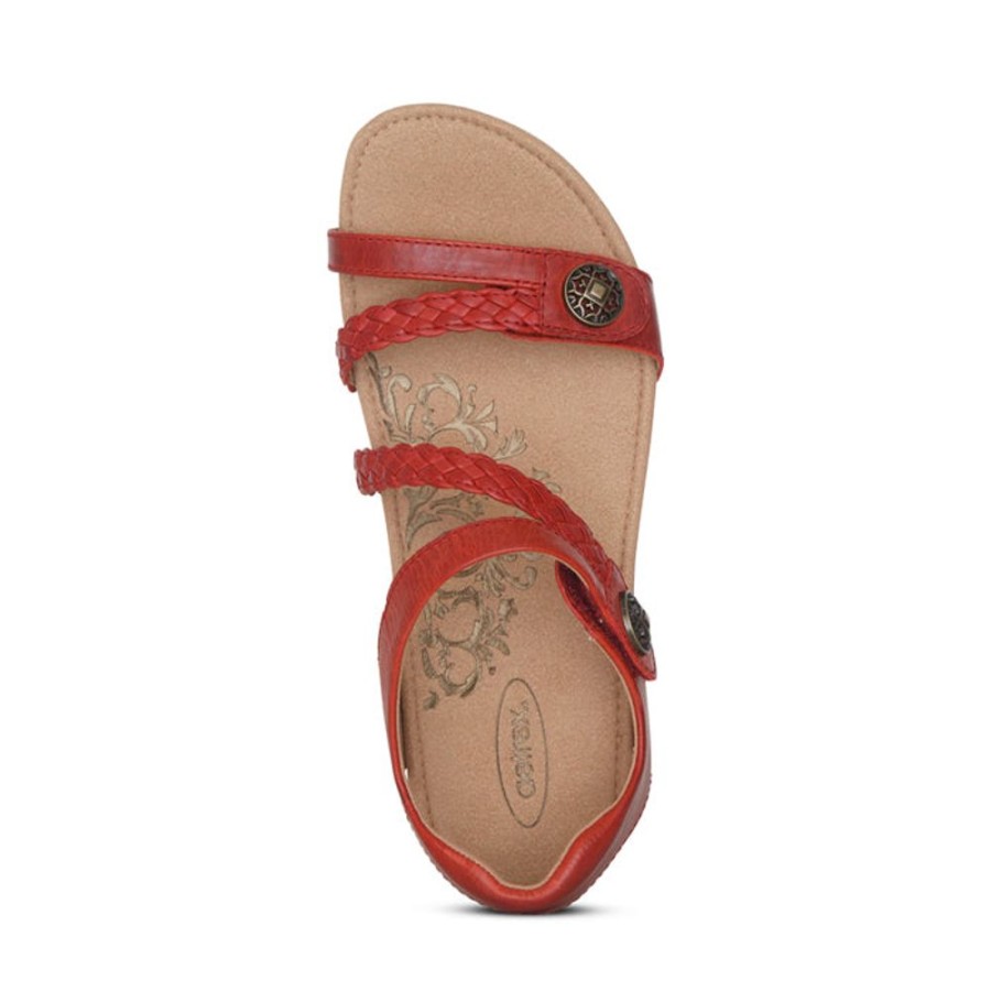 Womens Shoes Aetrex | Women'S Aetrex Jillian Braided Quarter Sandal In Red