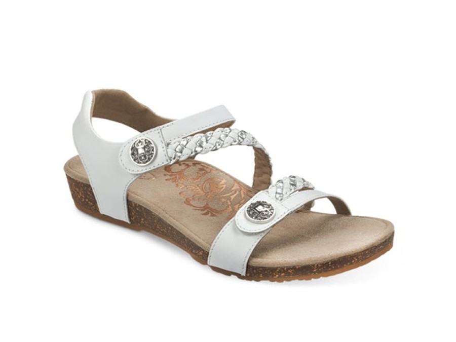 Womens Shoes Aetrex | Womens Aetrex Jillian Braided Quarter Strap Sandal White