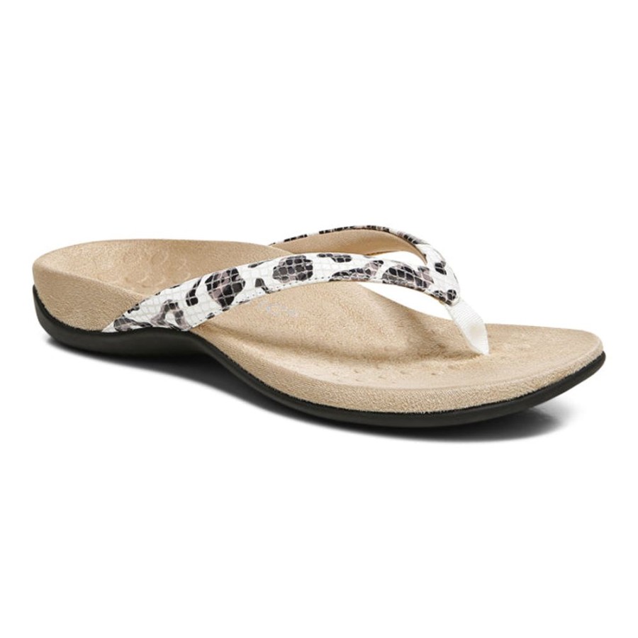 Womens Shoes Vionic | Womens Vionic Dillon Snake Toe Post Sandal White Leopard