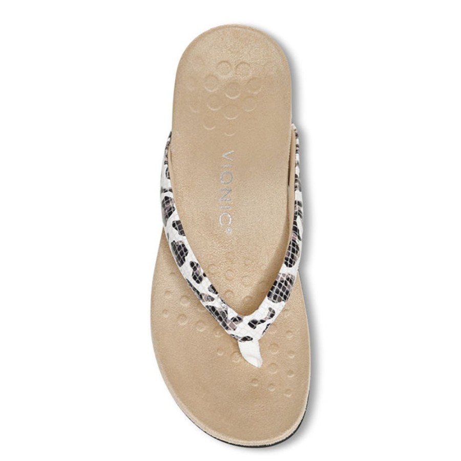 Womens Shoes Vionic | Womens Vionic Dillon Snake Toe Post Sandal White Leopard