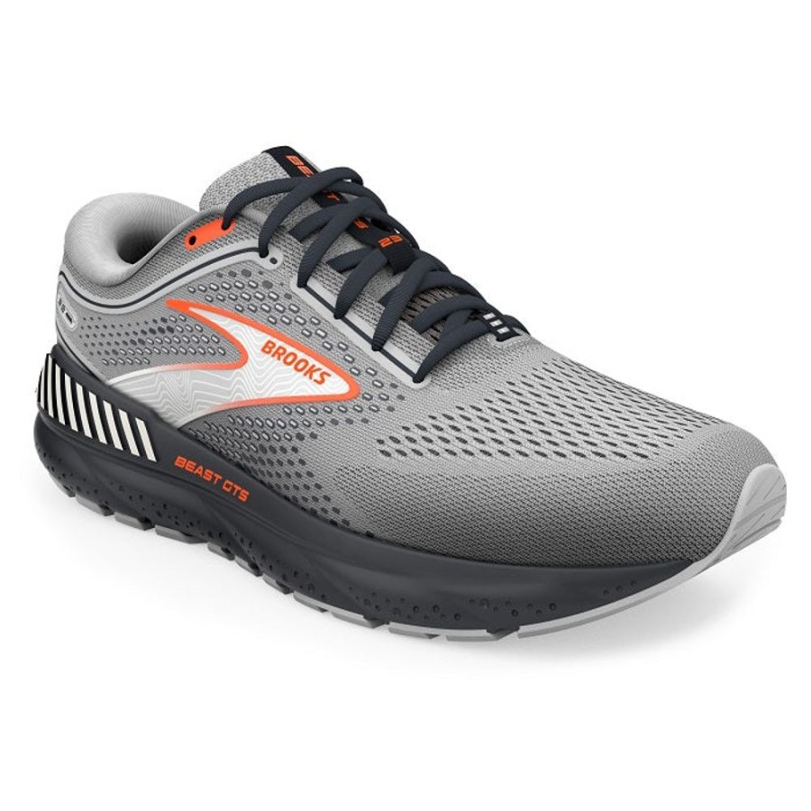 Mens Shoes Brooks Running | Mens Brooks Running Beast Gts 23 In Grey/Scarlet/Ebony