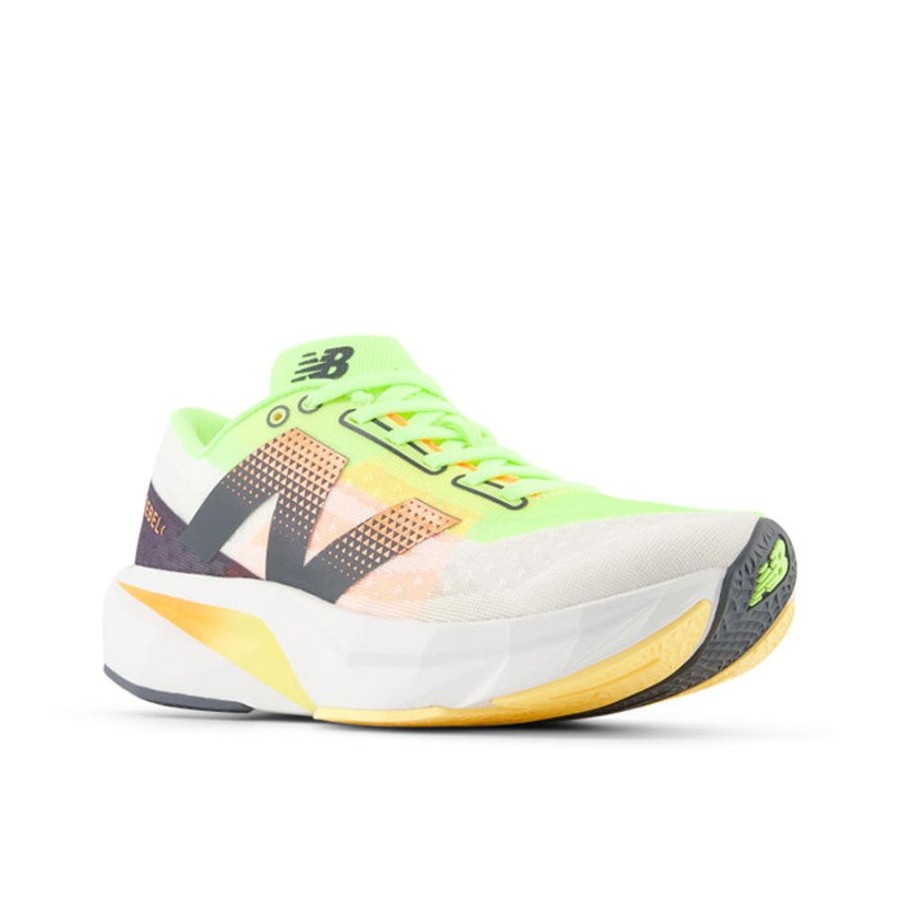 Womens Shoes New Balance | Womens New Balance Fuelcell Rebelv4 In White/Bleached Lime Glo/Hot Mango