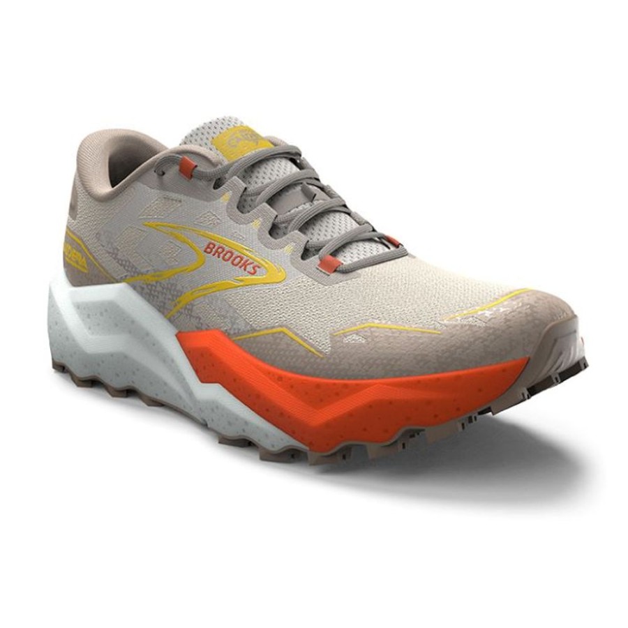 Mens Shoes Brooks Running | Mens Brooks Running Caldera 7 In White Sand/Chateau Gray/Yellow