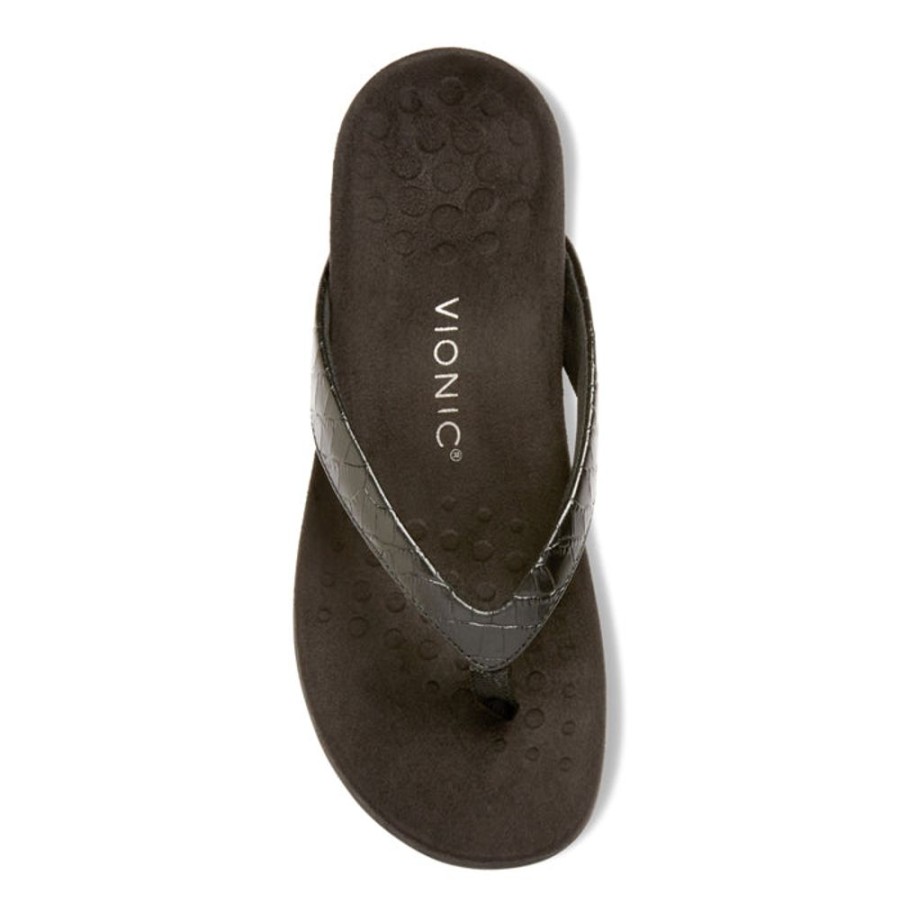 Womens Shoes Vionic | Womens Vionic Dillon Croc Toe Post Sandal Black