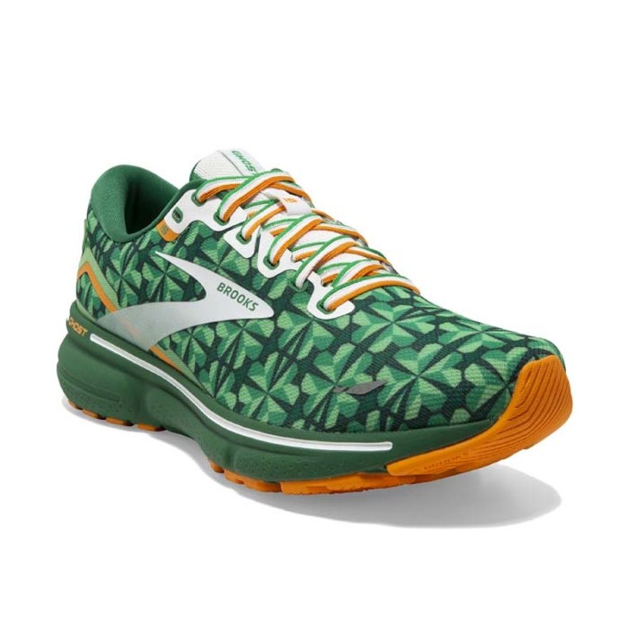 Mens Shoes Brooks Running | Mens Brooks Running Ghost 15 Run Lucky In Green/White/Orange