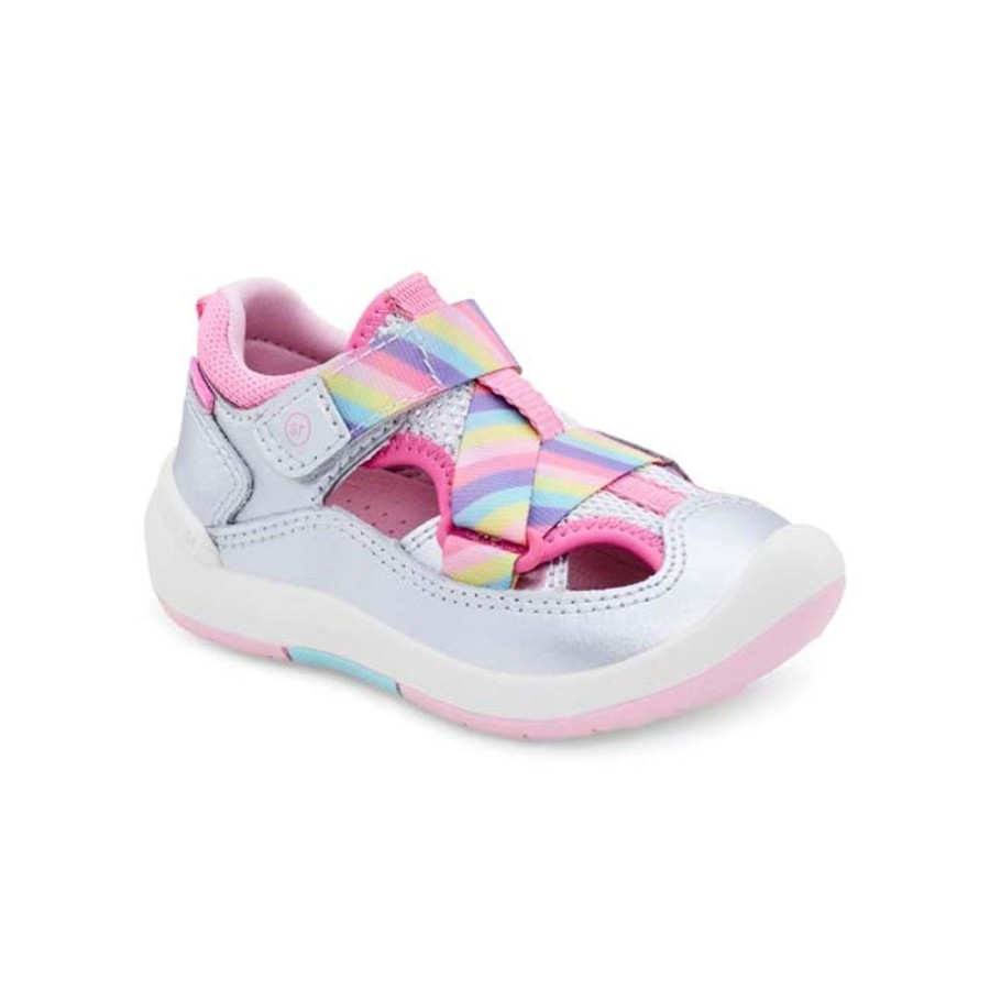 Girls Shoes Stride Rite | Little Girl Stride Rite Srtech Surf In Silver Rainbow