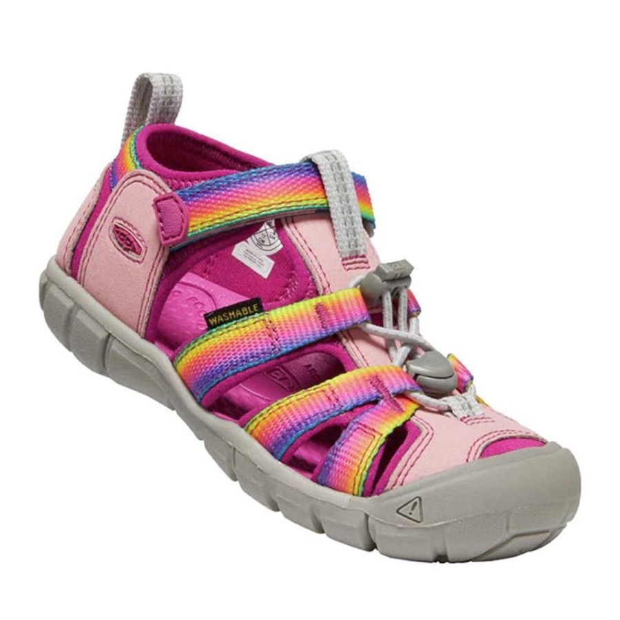 Girls Shoes Keen | Big Girl Keen Seacamp Ii In Rainbow/ Festival Fushia